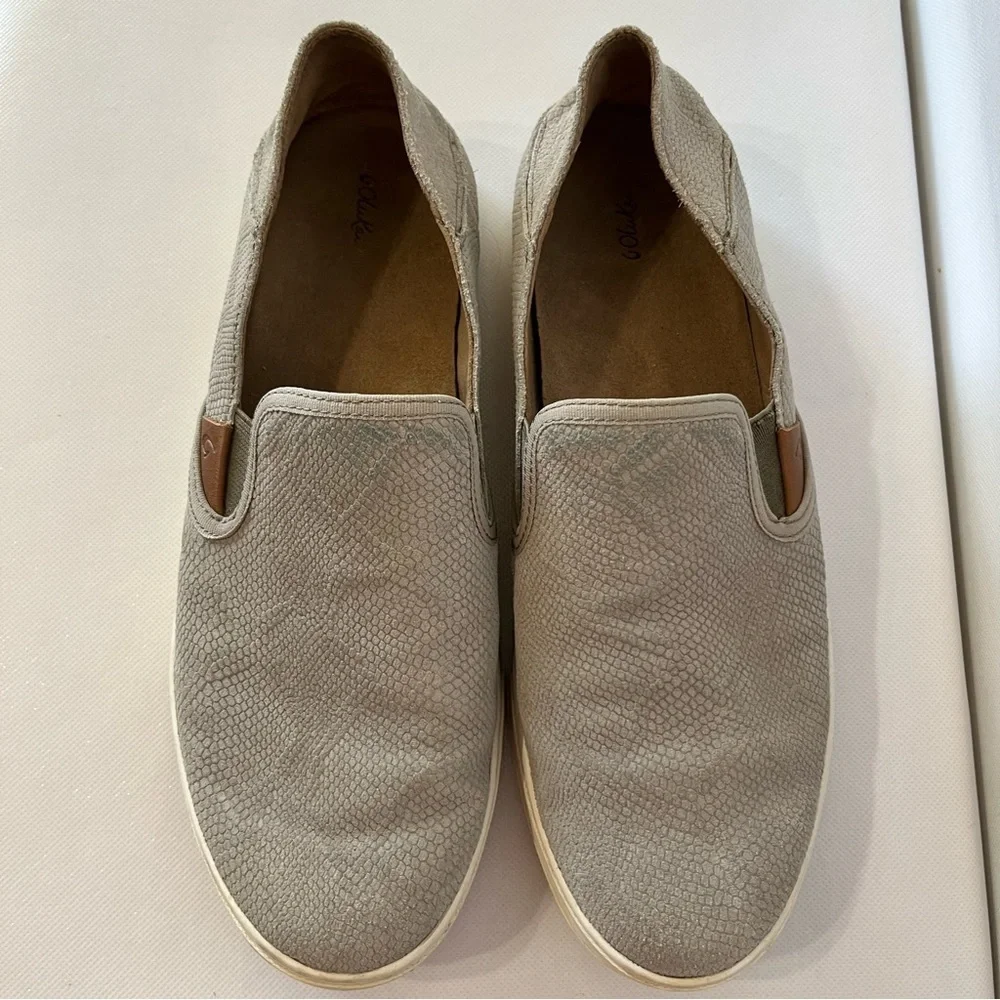 Olukai Pehuea Leather Snake Slip On Shoes 20329-LH10